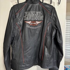 Harley-Davidson Women's Epoch Leather Jacket Black with Orange piping Size XL